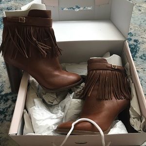 Ivanka Trump Leather Fringe Heel Booties